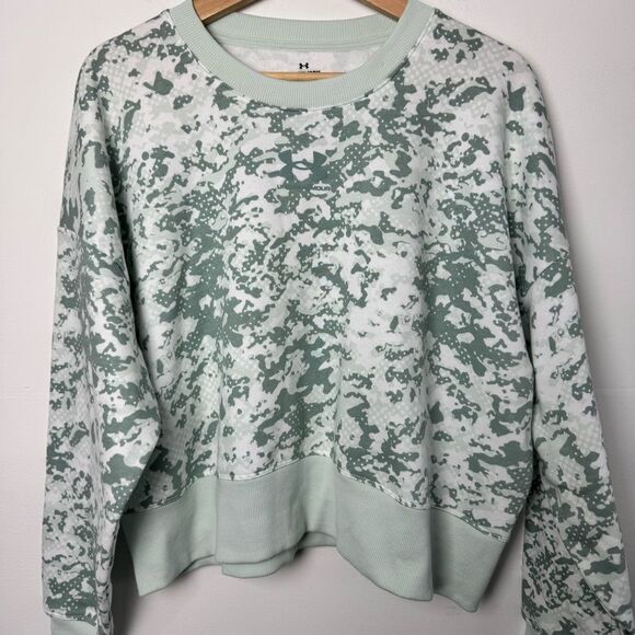 UA Rival Fleece Camo Crew Neck Mint Green White Under Armour Boxy Sweatshirt XS - Picture 10 of 14